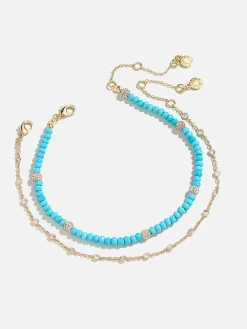 Irina Semi-Precious Anklet Set - Gold/Turquoise