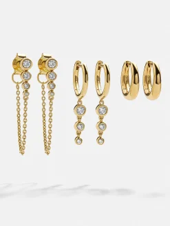 Jenelle 18K Gold Vermeil Earring Set - Gold/Pavé