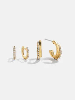 Jennifer Waterproof Earring Set - Gold/Pavé