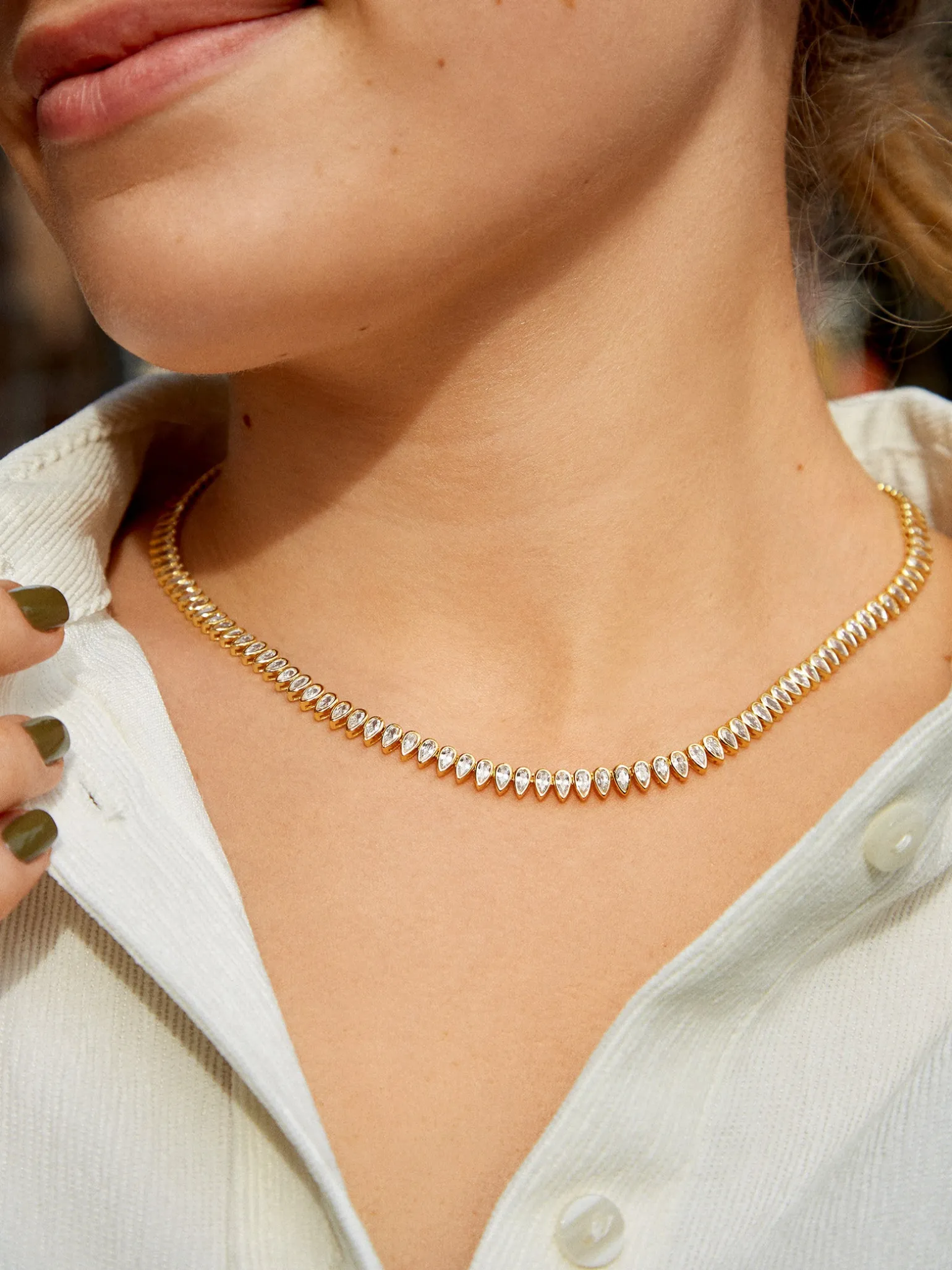 Julia 18K Gold Vermeil Adjustable Tennis Necklace - Gold/Pavé
