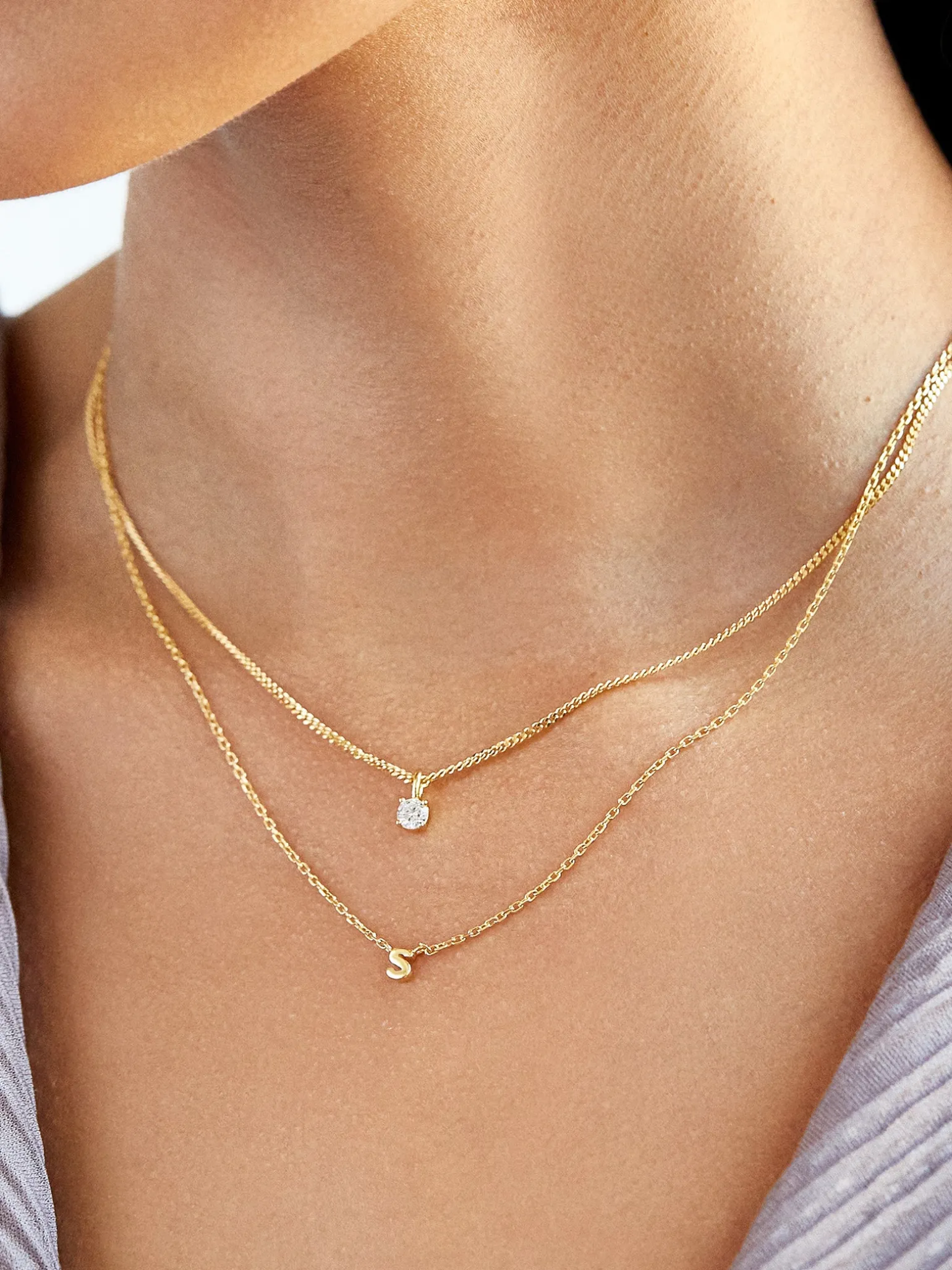 18K Gold Mini Initial Necklace - Gold