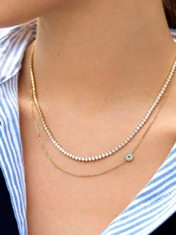 18K Gold Vermeil Asymmetrical Evil Eye Necklace - Evil Eye