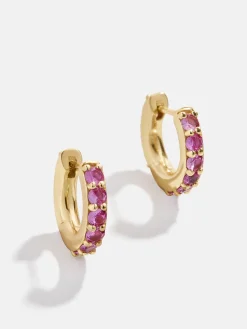 18K Gold Vermeil Birthstone Huggie Earrings - Rose