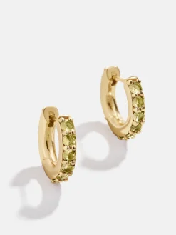 18K Gold Vermeil Birthstone Huggie Earrings - Peridot