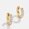 18K Gold Vermeil Birthstone Huggie Earrings - Crystal