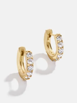 18K Gold Vermeil Birthstone Huggie Earrings - Crystal