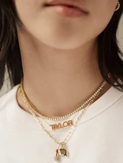 18K Gold Vermeil Birthstone Custom Nameplate Necklace - Garnet