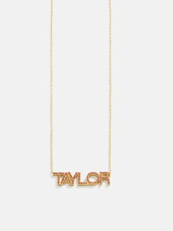 18K Gold Vermeil Birthstone Custom Nameplate Necklace - Garnet