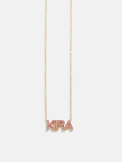 18K Gold Vermeil Birthstone Custom Nameplate Necklace - Rose
