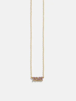 18K Gold Vermeil Birthstone Custom Nameplate Necklace - Amethyst