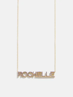 18K Gold Vermeil Birthstone Custom Nameplate Necklace - Amethyst