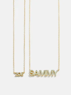 18K Gold Vermeil Birthstone Custom Nameplate Necklace - Aquamarine