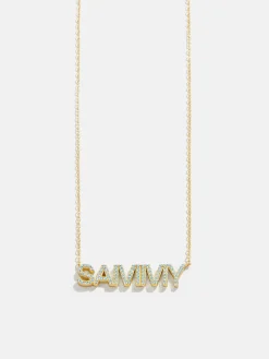 18K Gold Vermeil Birthstone Custom Nameplate Necklace - Aquamarine