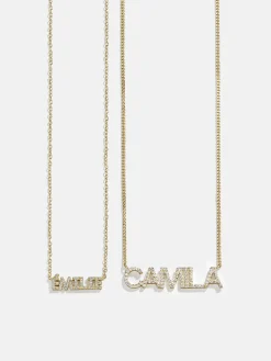 18K Gold Vermeil Birthstone Custom Nameplate Necklace - Crystal