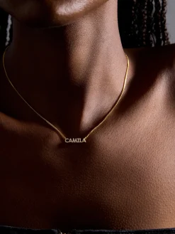 18K Gold Vermeil Birthstone Custom Nameplate Necklace - Crystal