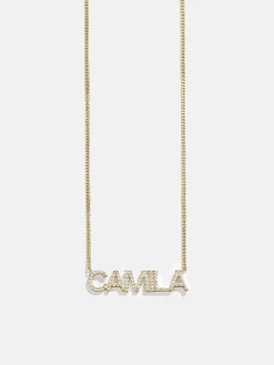18K Gold Vermeil Birthstone Custom Nameplate Necklace - Crystal