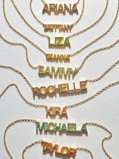 18K Gold Vermeil Birthstone Custom Nameplate Necklace - Crystal