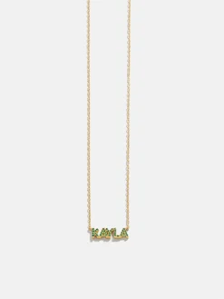 18K Gold Vermeil Birthstone Custom Nameplate Necklace - Emerald