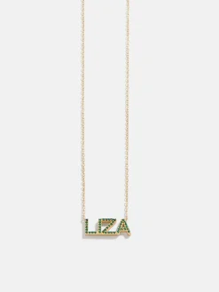 18K Gold Vermeil Birthstone Custom Nameplate Necklace - Emerald