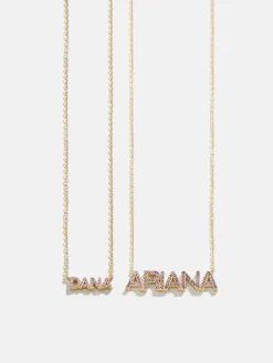 18K Gold Vermeil Birthstone Custom Nameplate Necklace - Light Amethyst
