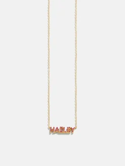 18K Gold Vermeil Birthstone Custom Nameplate Necklace - Ruby