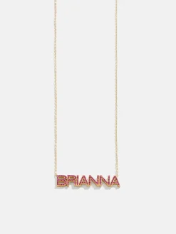 18K Gold Vermeil Birthstone Custom Nameplate Necklace - Ruby