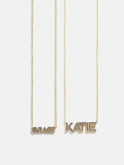 18K Gold Vermeil Birthstone Custom Nameplate Necklace - Sapphire