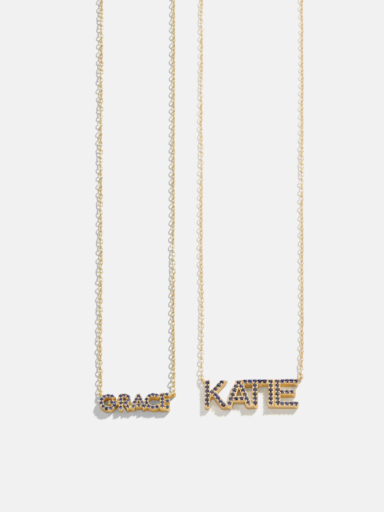 18K Gold Vermeil Birthstone Custom Nameplate Necklace - Sapphire