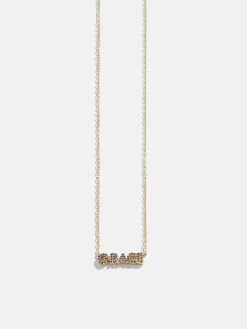 18K Gold Vermeil Birthstone Custom Nameplate Necklace - Sapphire