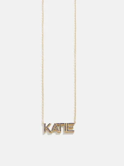 18K Gold Vermeil Birthstone Custom Nameplate Necklace - Sapphire