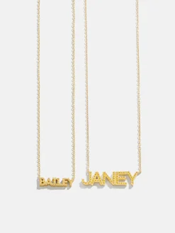 18K Gold Vermeil Birthstone Custom Nameplate Necklace - Topaz