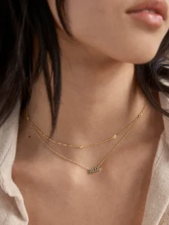 18K Gold Vermeil Birthstone Custom Nameplate Necklace - Blue Zircon