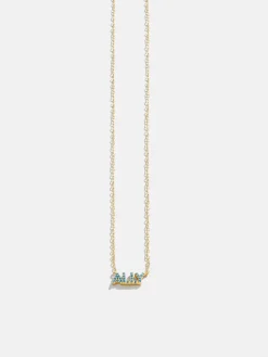 18K Gold Vermeil Birthstone Custom Nameplate Necklace - Blue Zircon