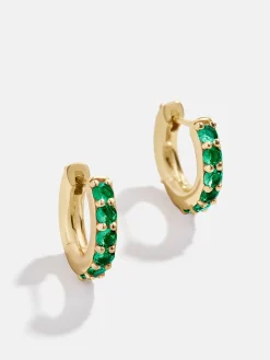 18K Gold Vermeil Birthstone Huggie Earrings - Emerald