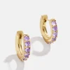 18K Gold Vermeil Birthstone Huggie Earrings - Light Amethyst