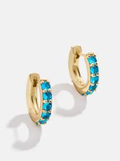 18K Gold Vermeil Birthstone Huggie Earrings - Blue Zircon