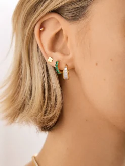 18K Gold Vermeil Birthstone Huggie Earrings - Blue Zircon