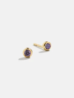 18K Gold Vermeil Birthstone Stud Earrings - Light Amethyst