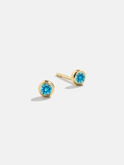 18K Gold Vermeil Birthstone Stud Earrings - Blue Zircon