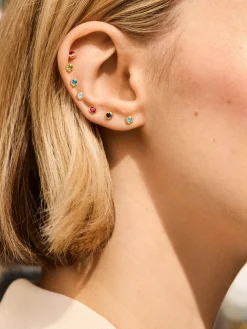 18K Gold Vermeil Birthstone Stud Earrings - Blue Zircon