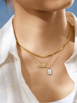 18K Gold Vermeil Block Font Custom Number Necklace - Block Font Numbers