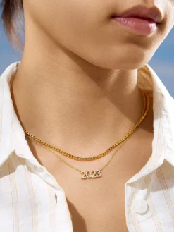 18K Gold Vermeil Block Font Custom Number Necklace - Block Font Numbers