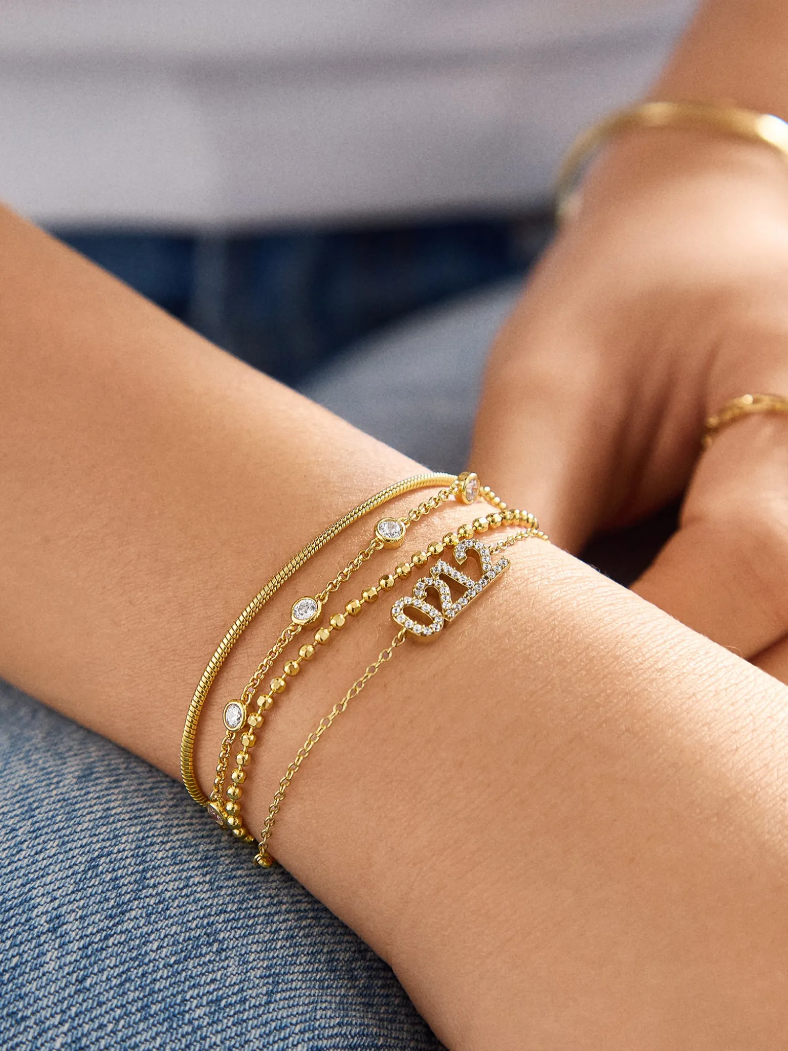 18K Gold Vermeil Block Font Custom Number Bracelet - Block Font Numbers