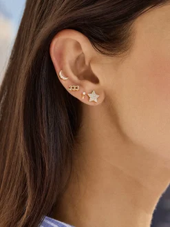 18K Gold Vermeil Celestial Delicate Stud - Pavé Star