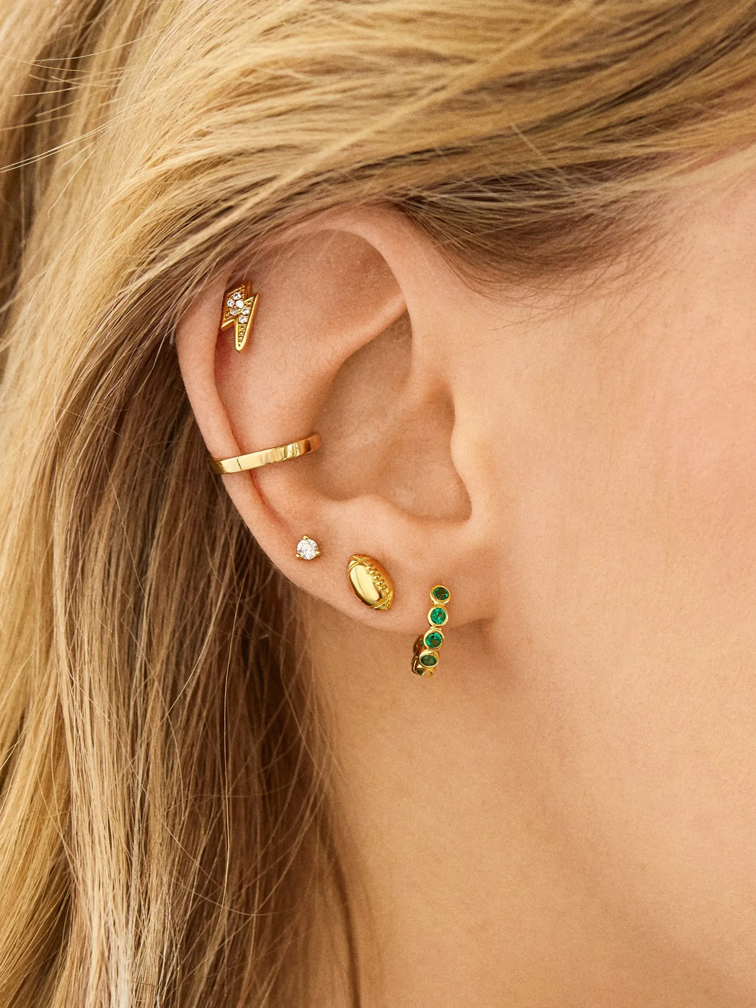 18K Gold Vermeil Celestial Delicate Stud - Lightning Bolt