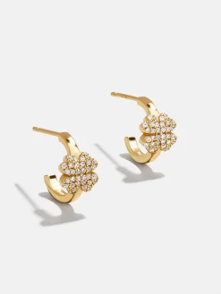 18K Gold Vermeil Clover Delicate Hoop Earrings - Clover