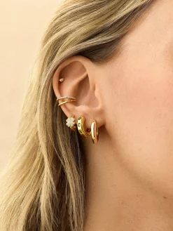 18K Gold Vermeil Clover Delicate Hoop Earrings - Clover