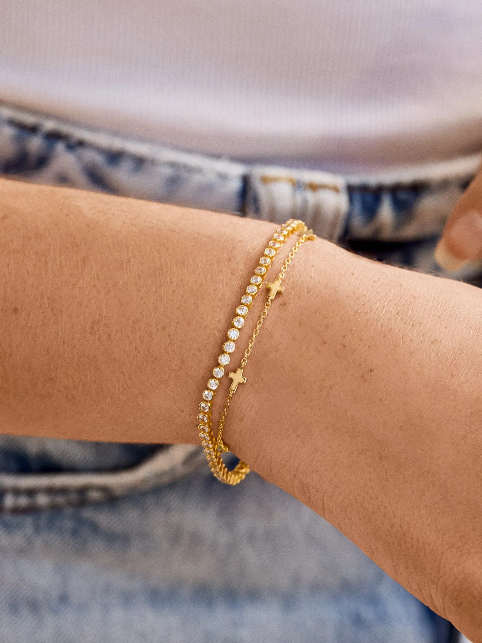 18K Gold Vermeil Cross Bracelet - Cross
