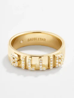 18K Gold Vermeil Custom Block Ring - 18K Gold Vermeil. Pavé Cubic Zirconia Stones