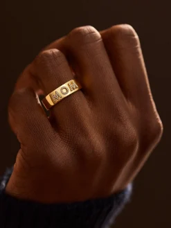 18K Gold Vermeil Custom Block Ring - 18K Gold Vermeil. Pavé Cubic Zirconia Stones